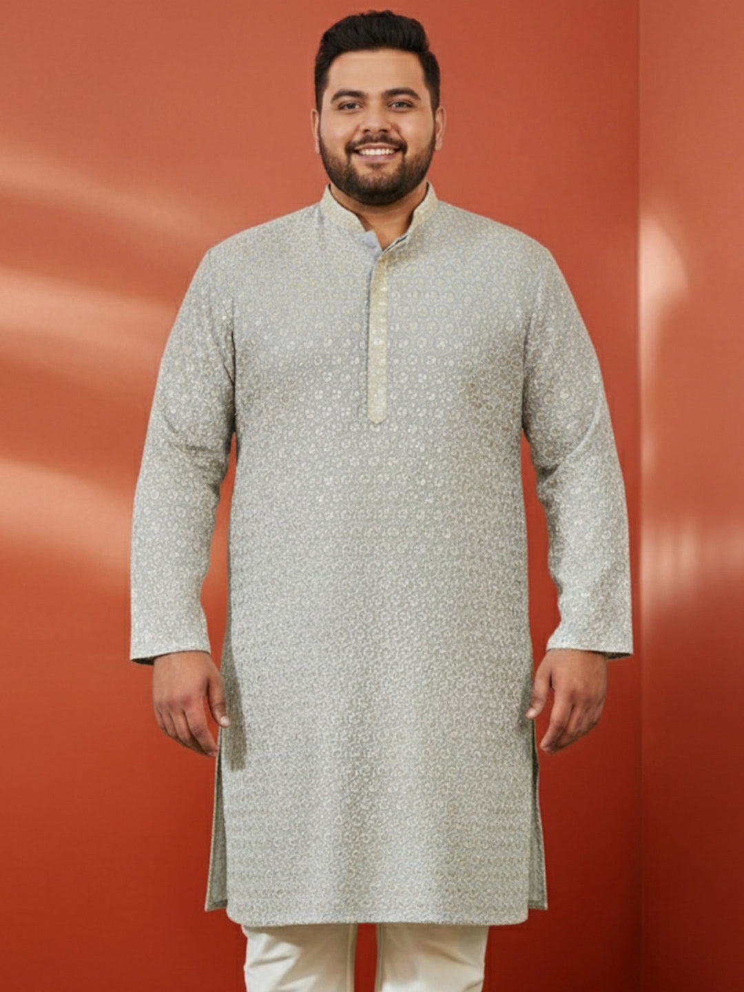 Men's Plus Grey Sequin Kurta