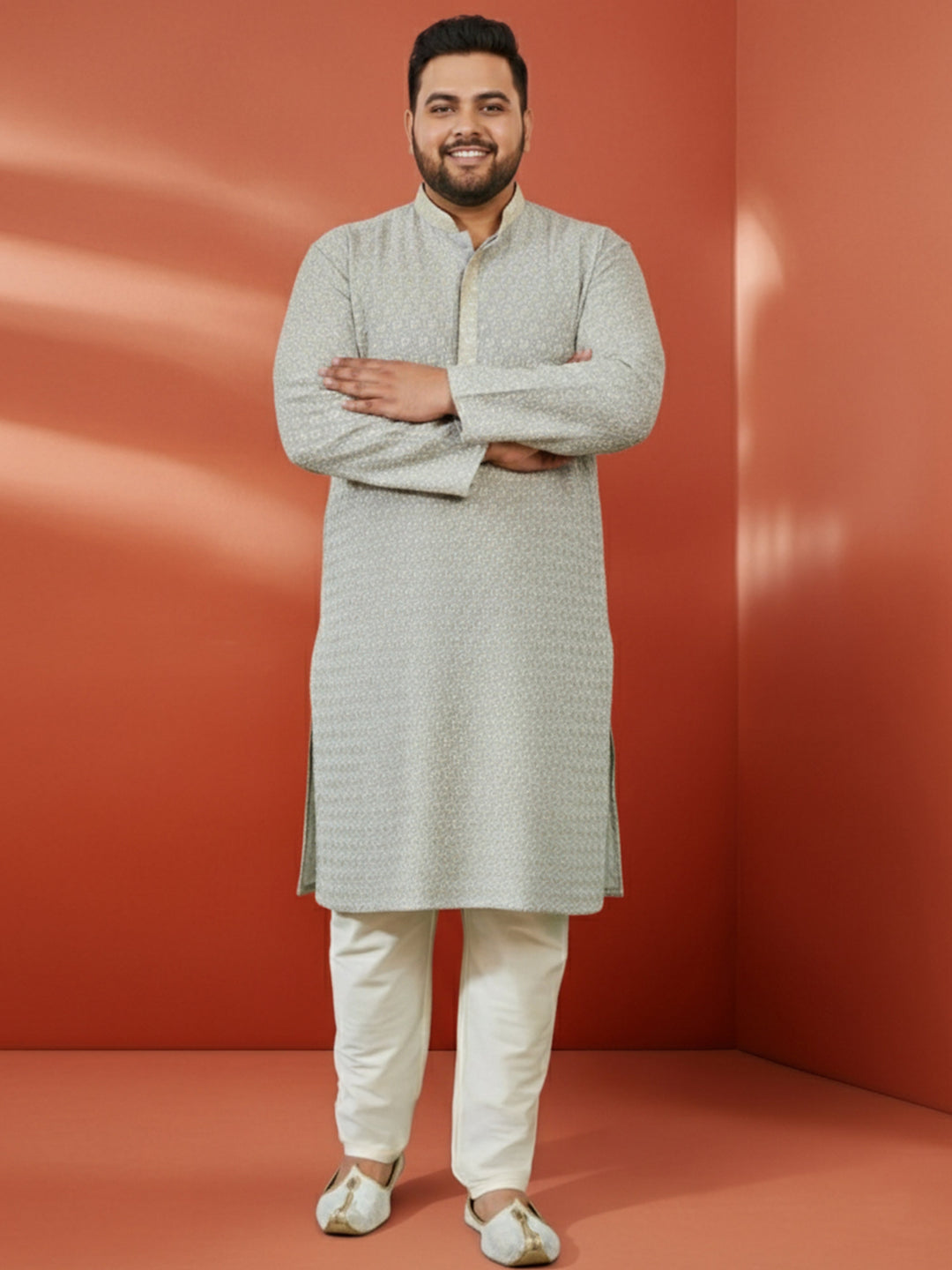 Men's Plus Grey Sequin Kurta