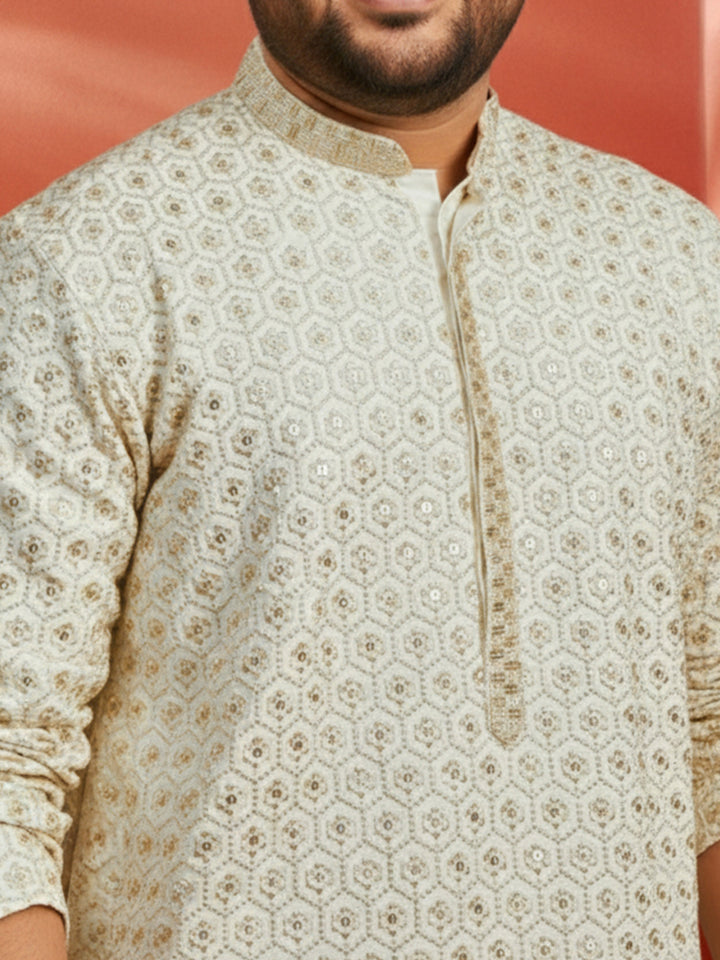 Men's Plus Off White Sequin Kurta