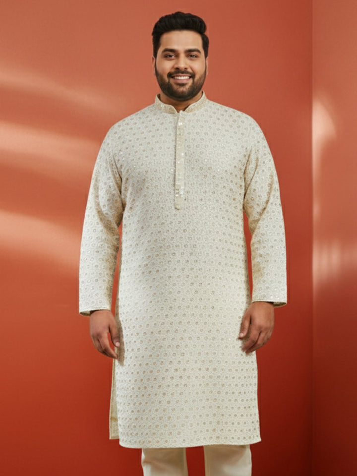 Men's Plus Off White Sequin Kurta