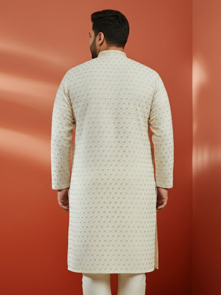 Men's Plus Off White Sequin Kurta