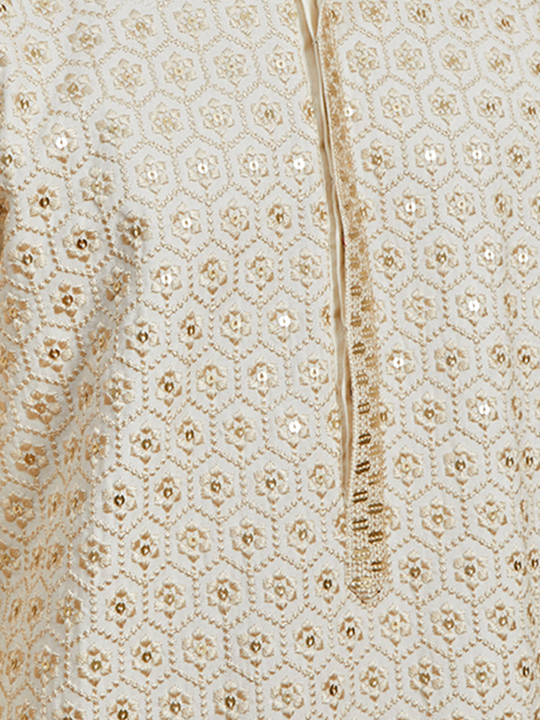 Men's Off White Sequin Embroidered Kurta with Cream Pant
