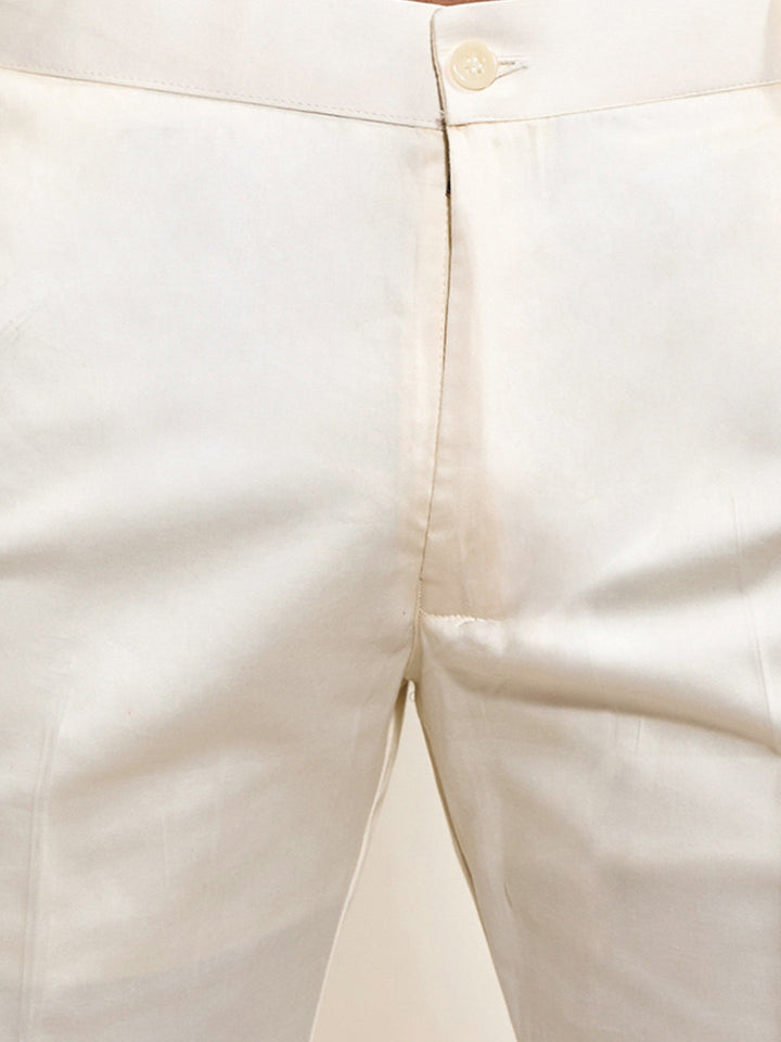 Men's Off White Sequin Embroidered Kurta with Cream Pant