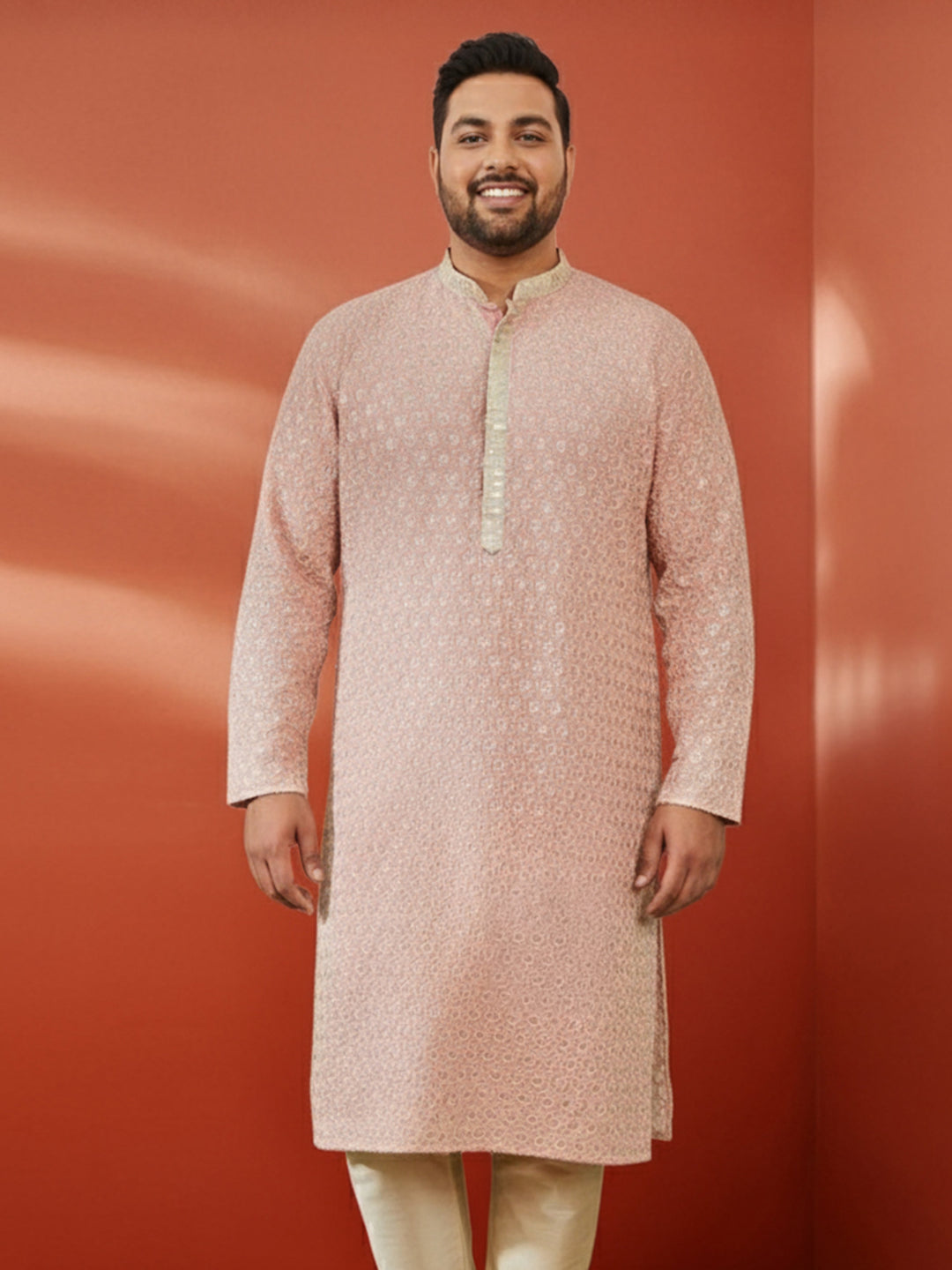 Men's Plus Peach Sequin Kurta