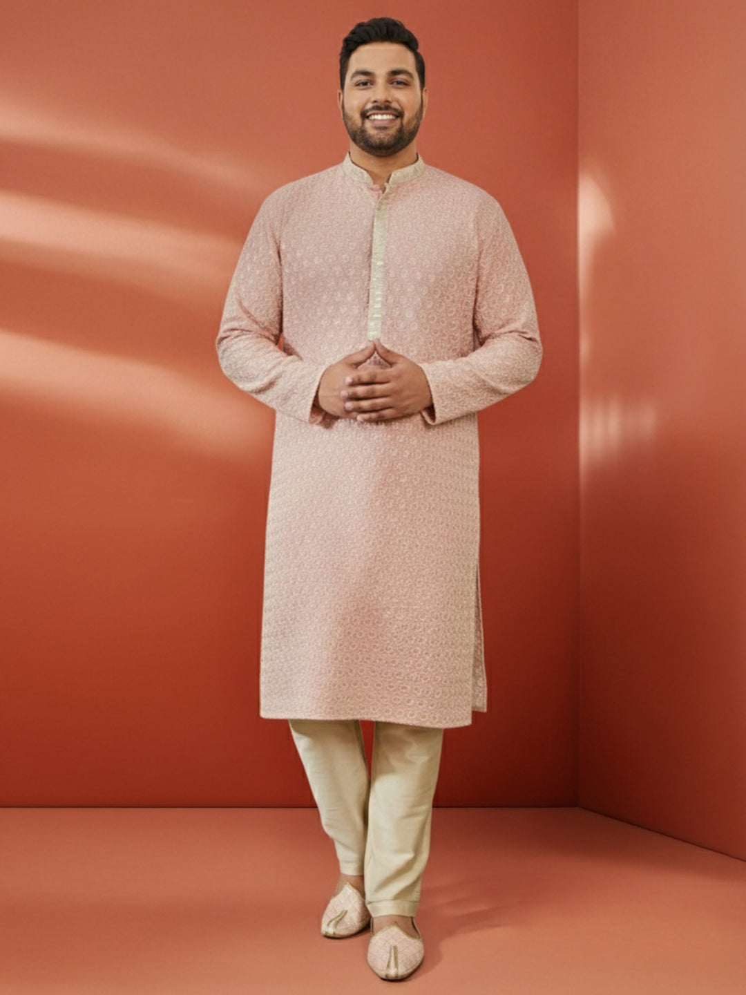 Men's Plus Peach Sequin Kurta