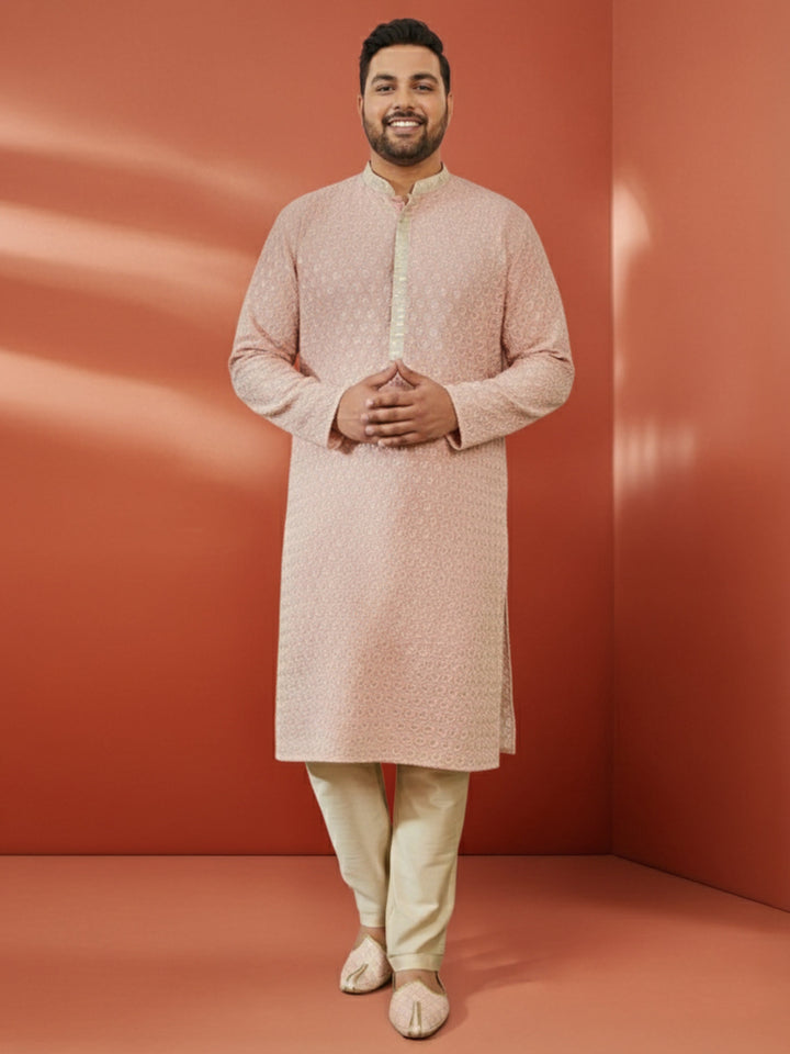 Men's Plus Peach Sequin Kurta