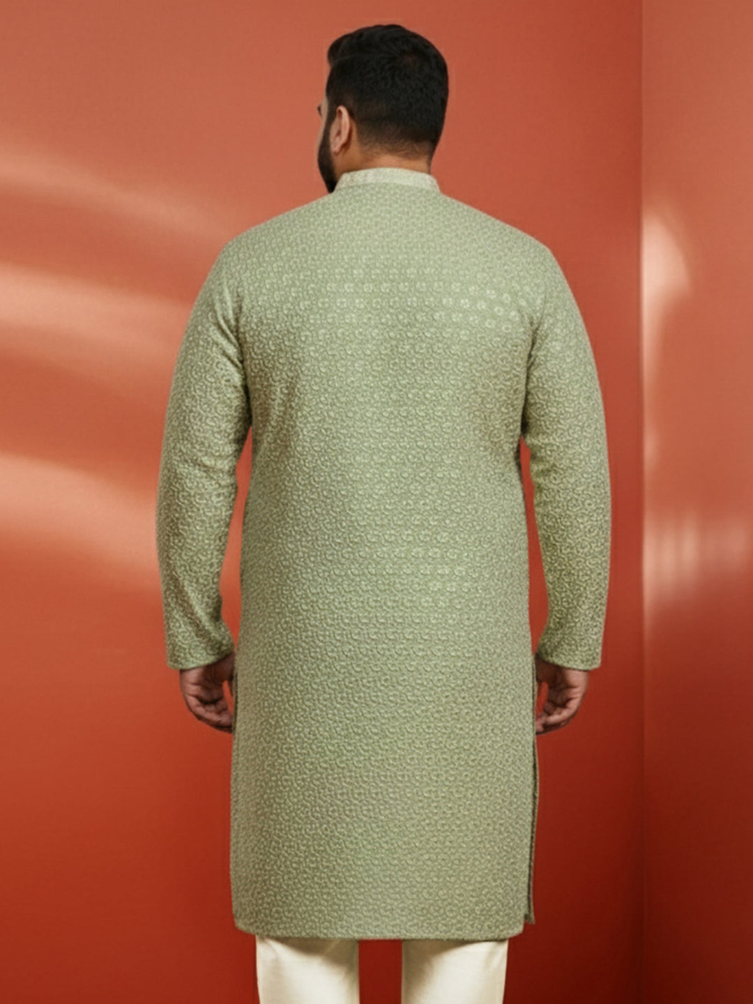Men's Plus Pista Green Sequin Kurta