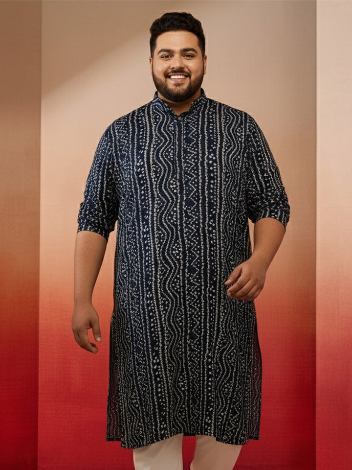 Men's Plus Blue Bandhani Print Kurta