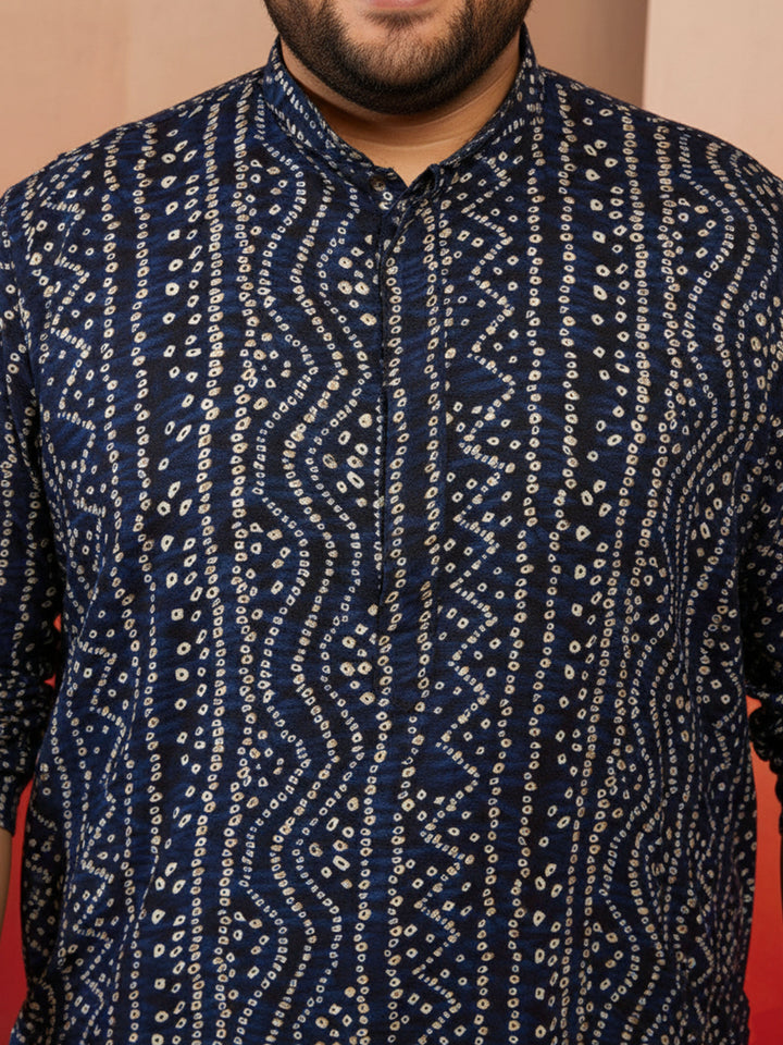 Men's Plus Blue Bandhani Print Kurta