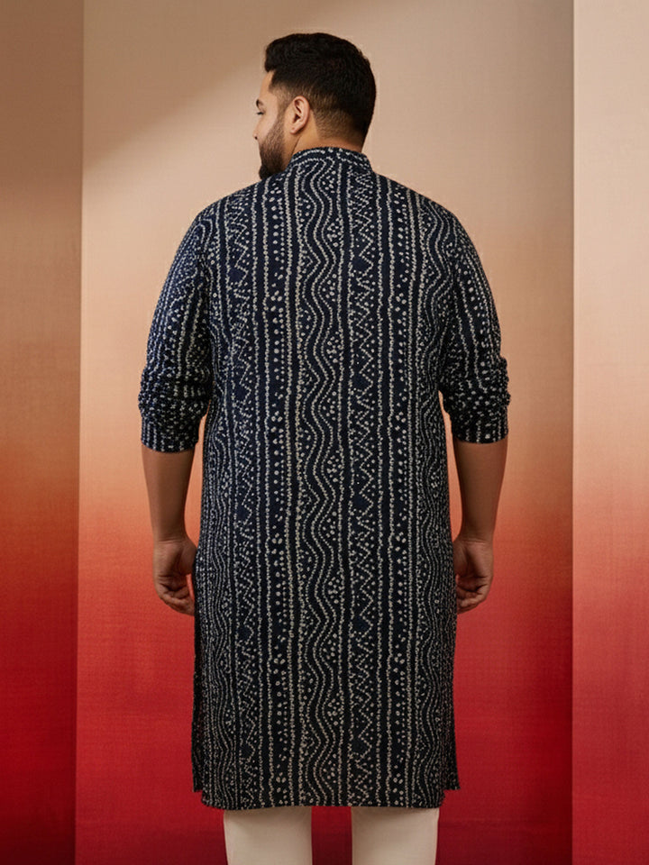 Men's Plus Blue Bandhani Print Kurta