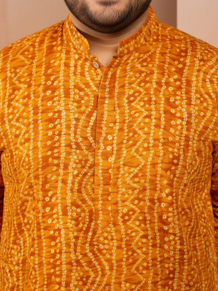 Men's Plus Mustard Bandhani Kurta