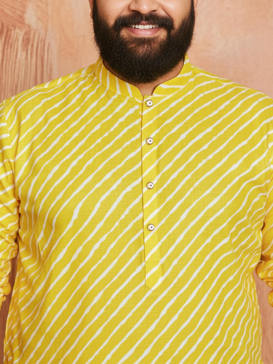 Men's Plus Yellow Lahariya Kurta