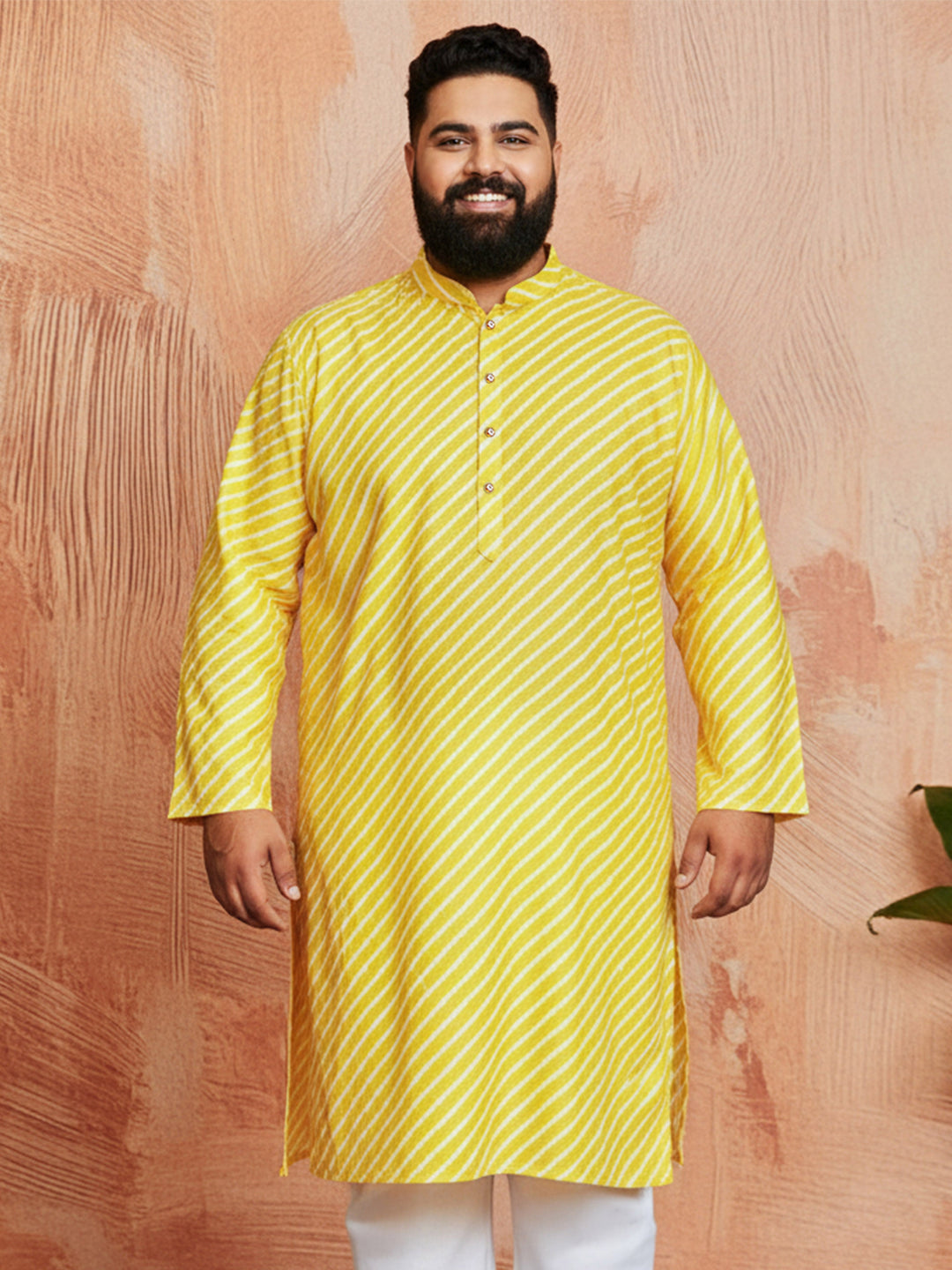 Men's Plus Yellow Lahariya Kurta