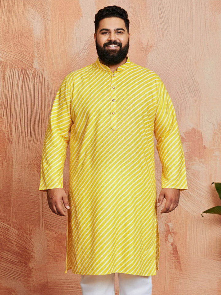 Men's Plus Yellow Lahariya Kurta
