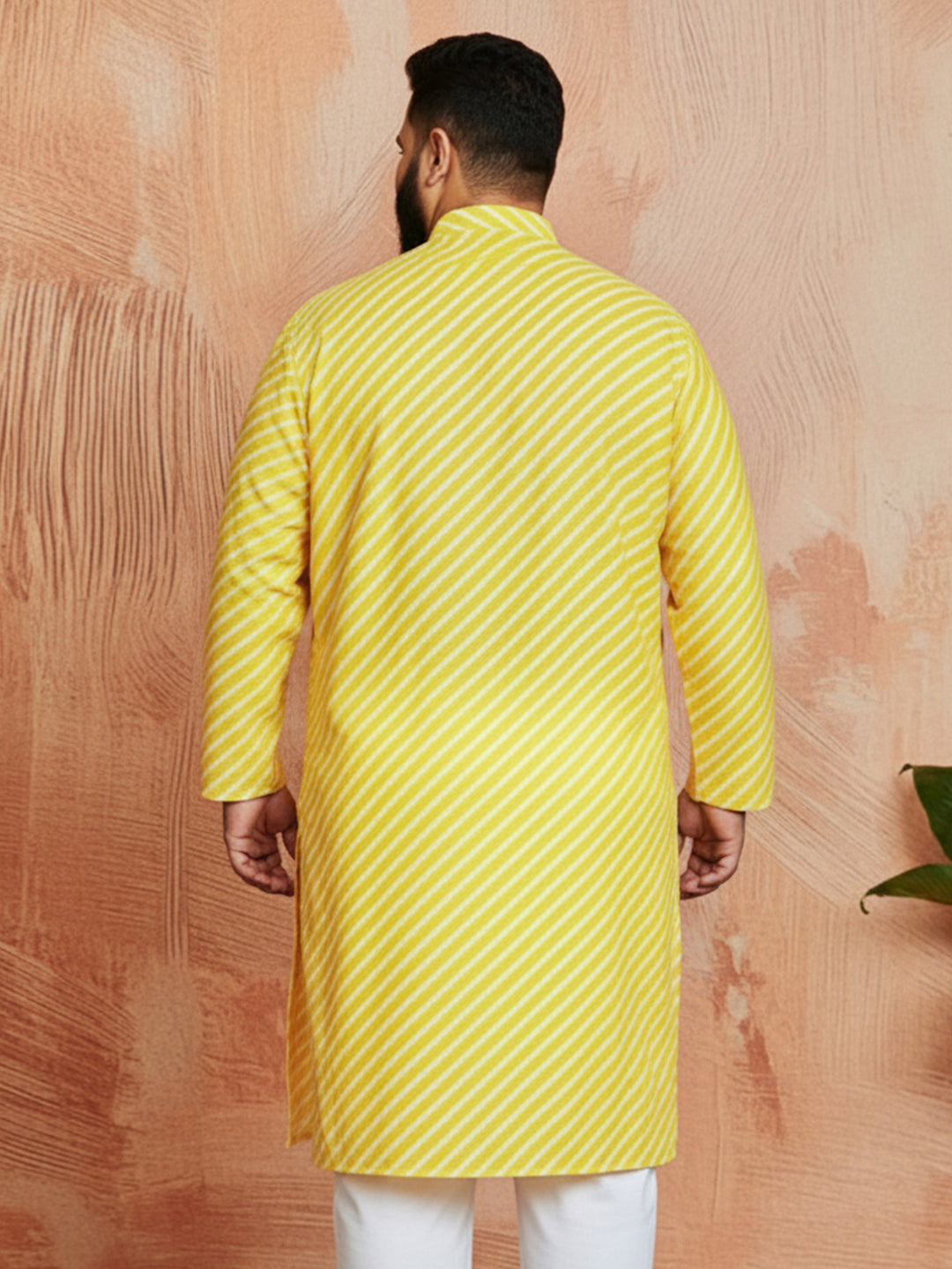 Men's Plus Yellow Lahariya Kurta