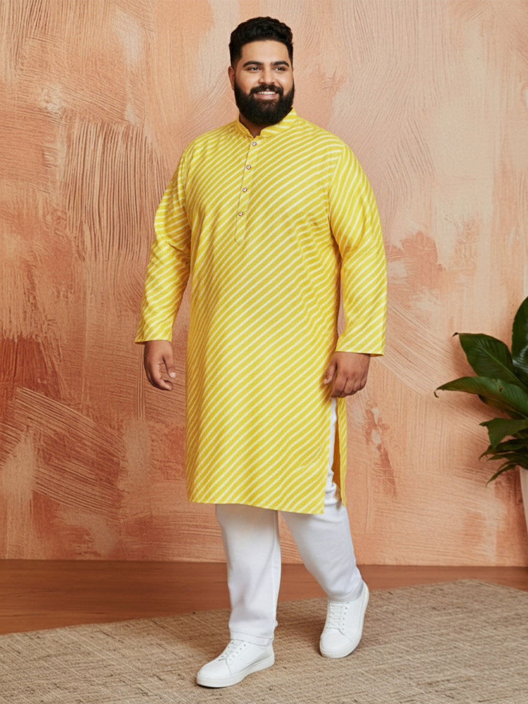 Men's Plus Yellow Lahariya Kurta