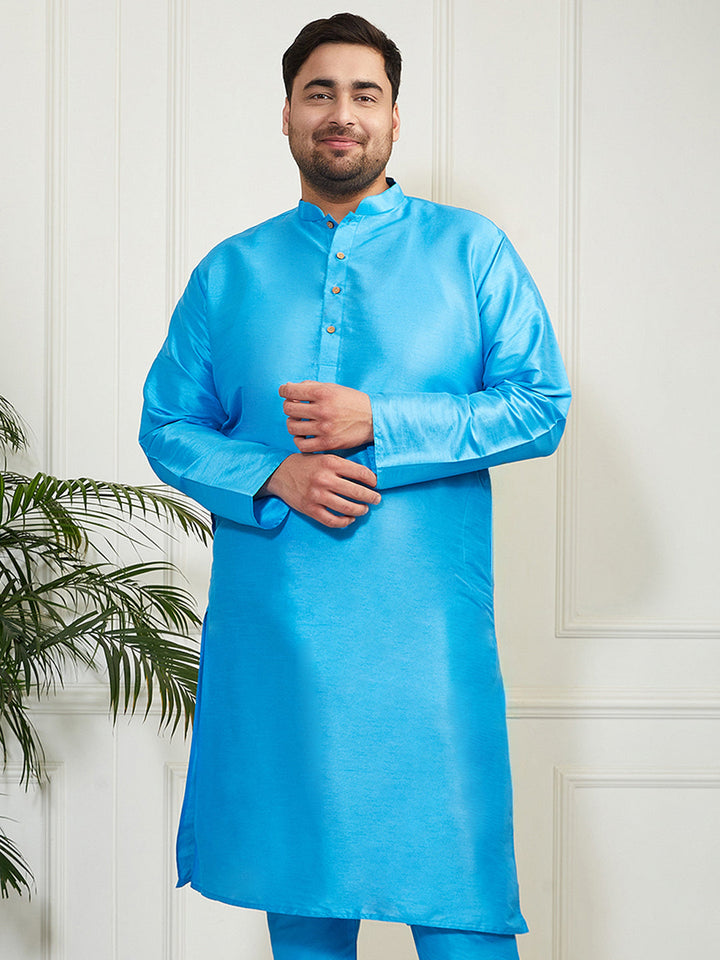 Plus Men's Aqua Silk Blend Kurta