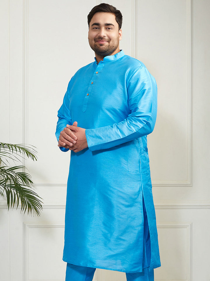 Plus Men's Aqua Silk Blend Kurta