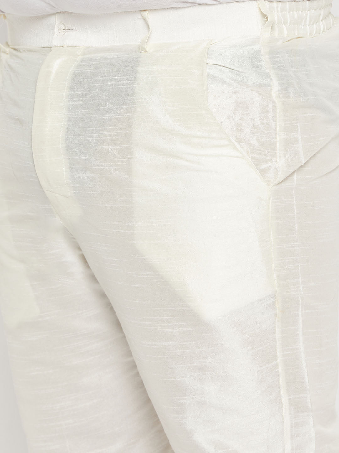 Men's Plus Size  Black Silk Blend Kurta And Cream Pant Style Pyjama Set