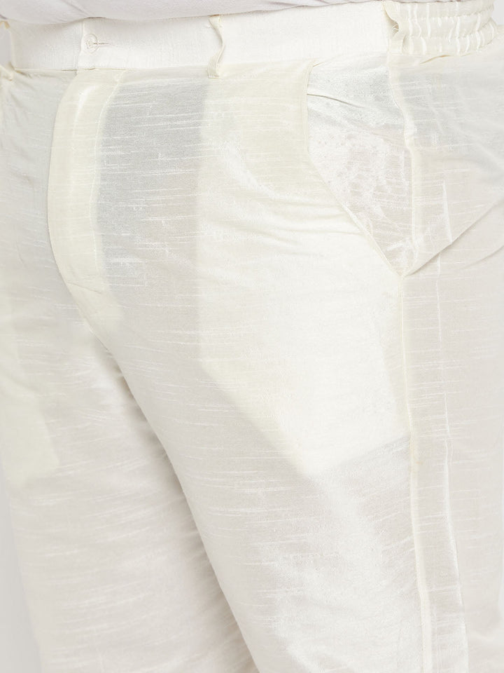 Men's Plus Size  Black Silk Blend Kurta And Cream Pant Style Pyjama Set