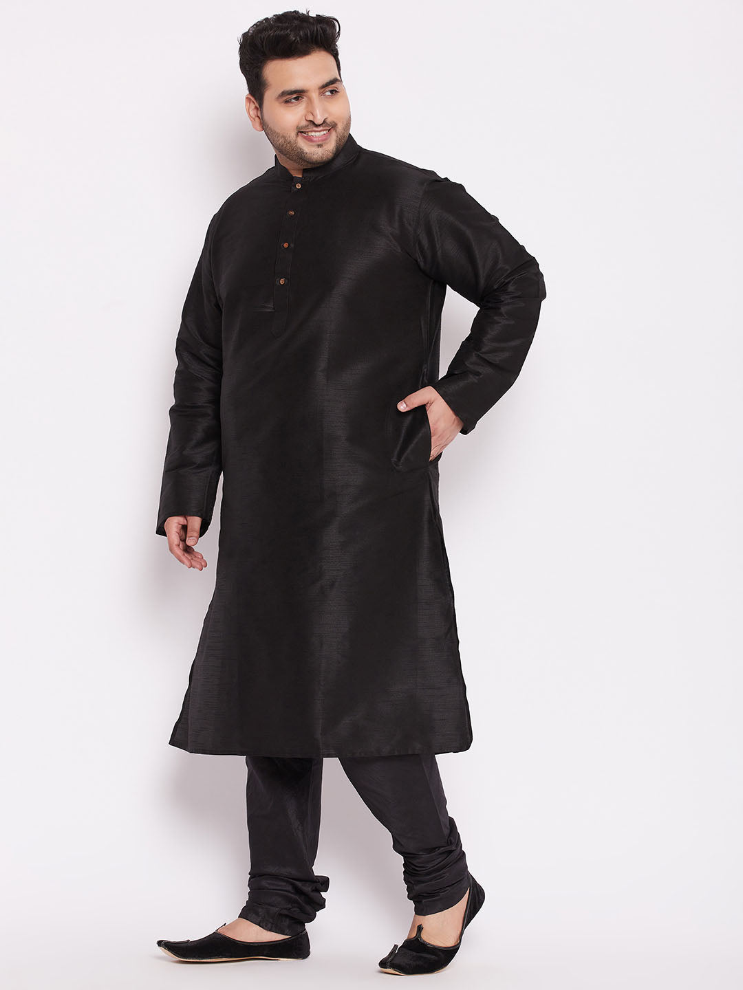 Men's Plus Size Black Cotton Silk Blend Kurta And Pyjama Set
