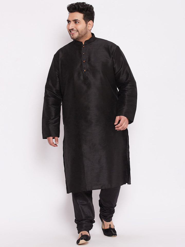 Men's Plus Size Black Cotton Silk Blend Kurta And Pyjama Set