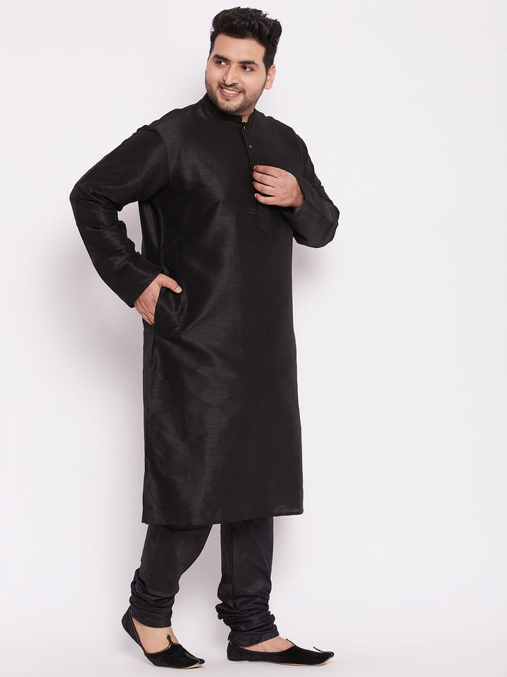 Men's Plus Size Black Cotton Silk Blend Kurta And Pyjama Set