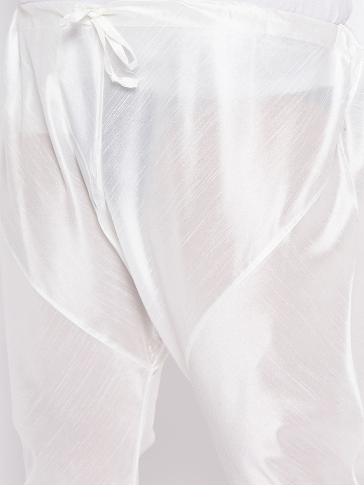 Men's Plus Size Dark Blue Silk Blend Kurta And White Pyjama Set