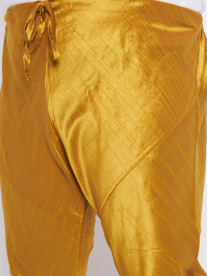 Men's Plus Size Green Silk Blend Kurta And Mustard Pyjama Set