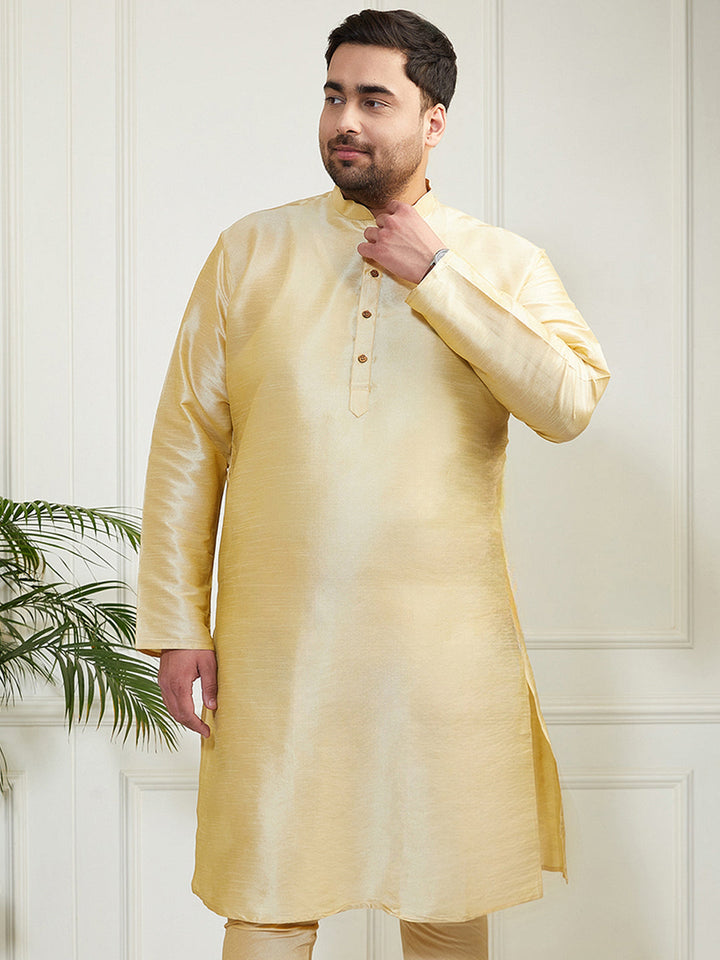 Plus Men's Gold Silk Blend Kurta