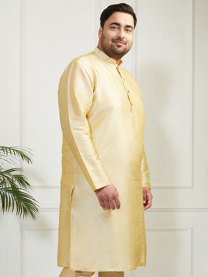 Plus Men's Gold Silk Blend Kurta