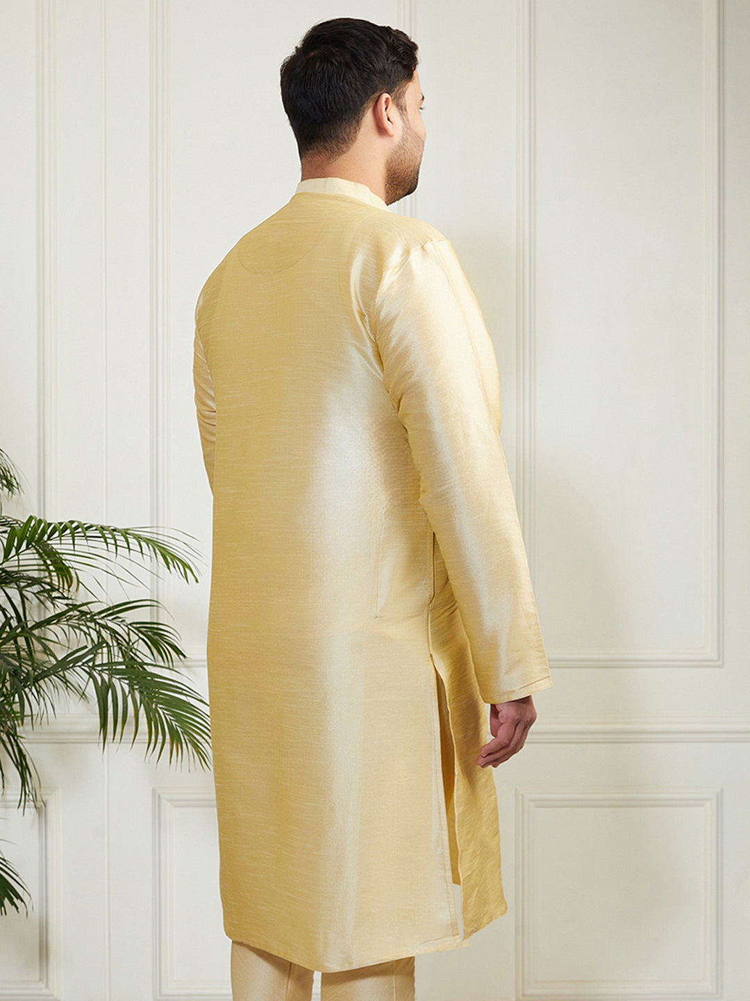 Plus Men's Gold Silk Blend Kurta