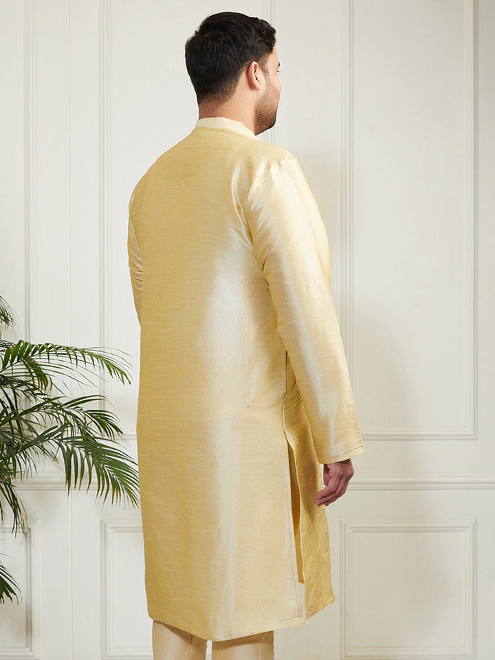 Plus Men's Gold Silk Blend Kurta