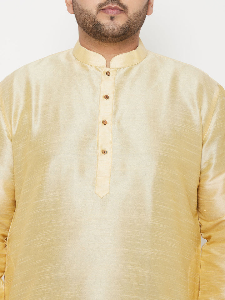 Men's Plus Size Gold Silk Blend Kurta And Gold Dhoti Set
