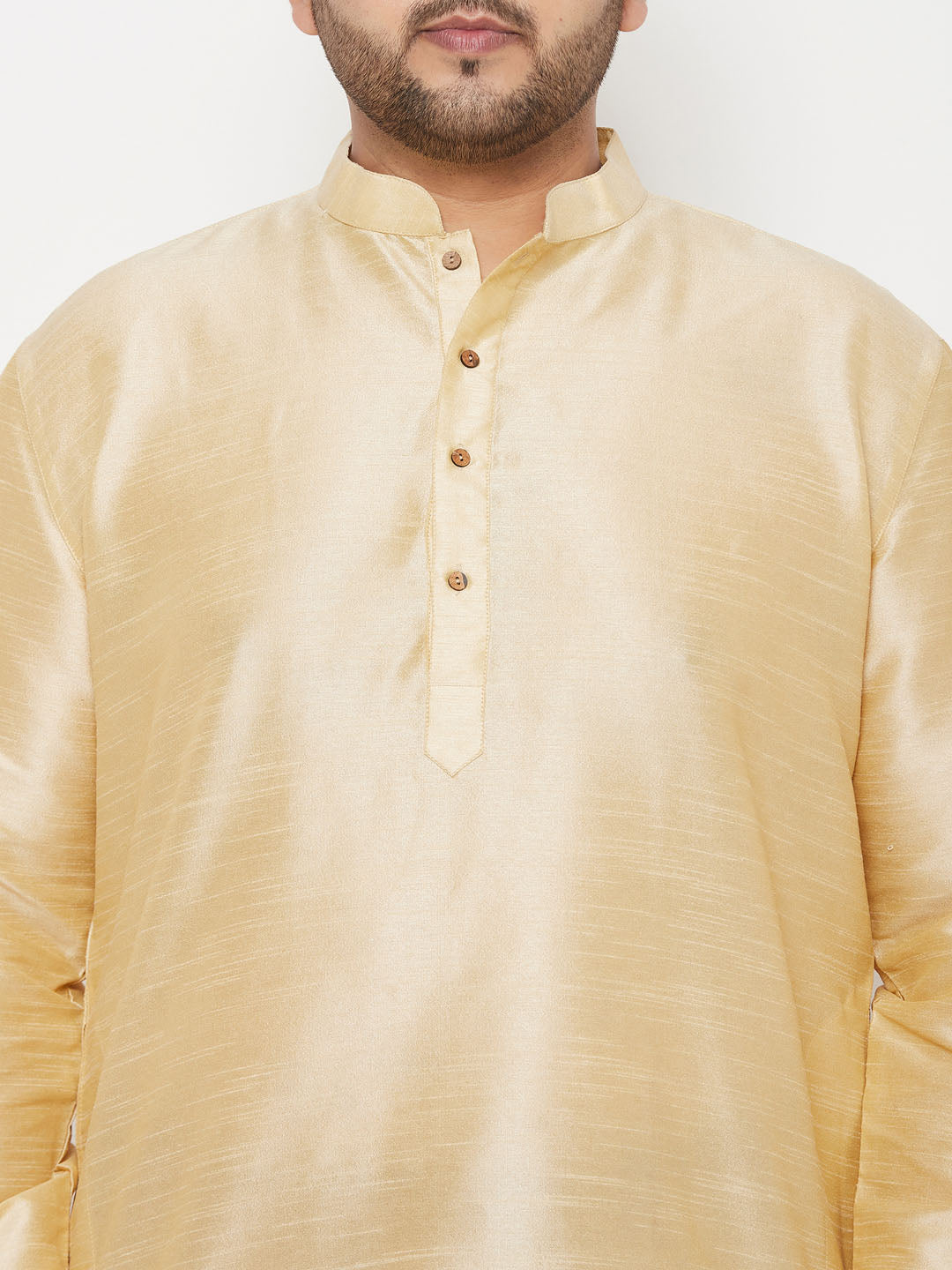 Men's Plus Size Gold Silk Blend Kurta And Maroon Solid Dhoti Set