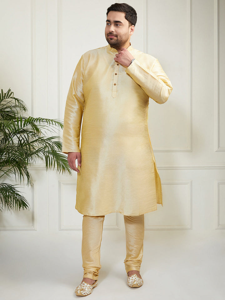 Plus Men's Gold Silk Blend Kurta, Pyjama
