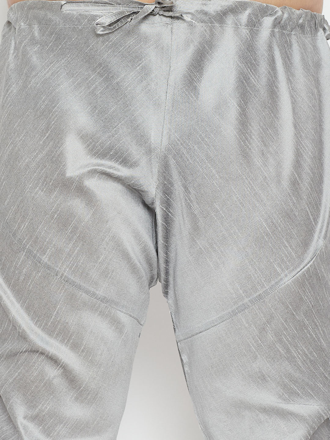 Men's Plus Size Grey Silk Blend Kurta Pyjama Set