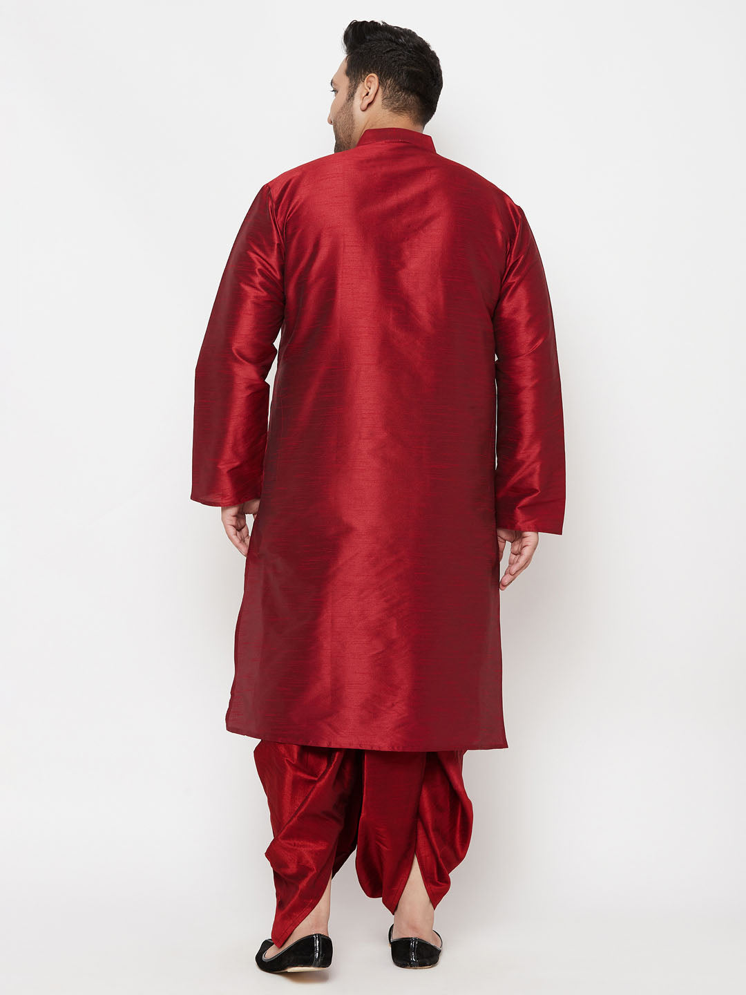 Men's Plus Size Maron Silk Blend Kurta And Maroon Solid Dhoti Set