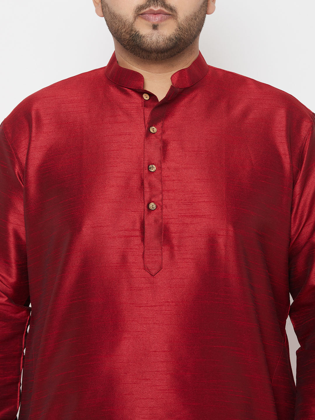 Men's Plus Size Maron Silk Blend Kurta And Maroon Solid Dhoti Set