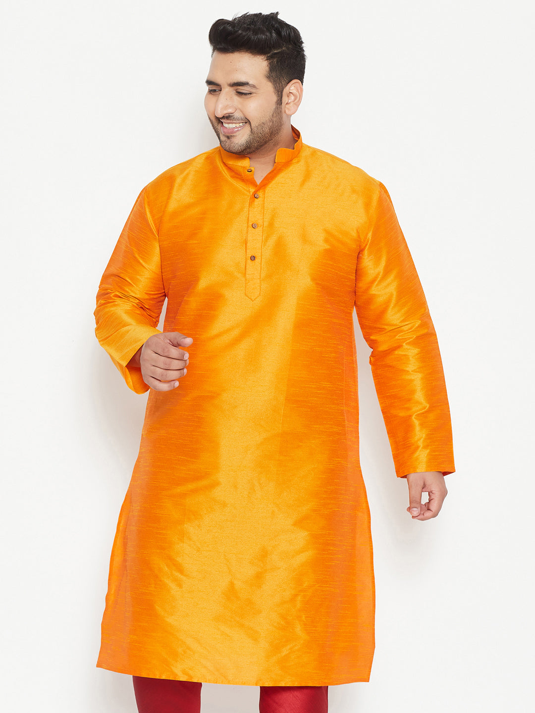Men's Plus Size Orange Silk Blend Kurta