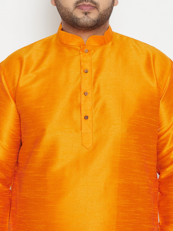 Men's Plus Size Orange Silk Blend Kurta