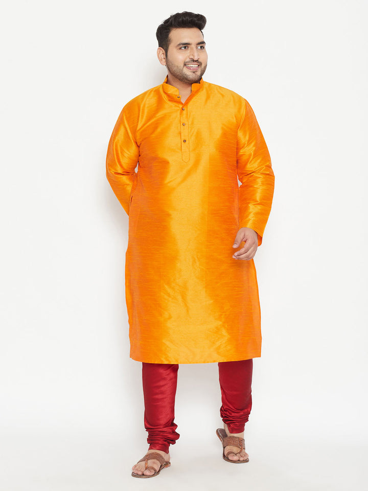 Men's Plus Size Orange Silk Blend Kurta