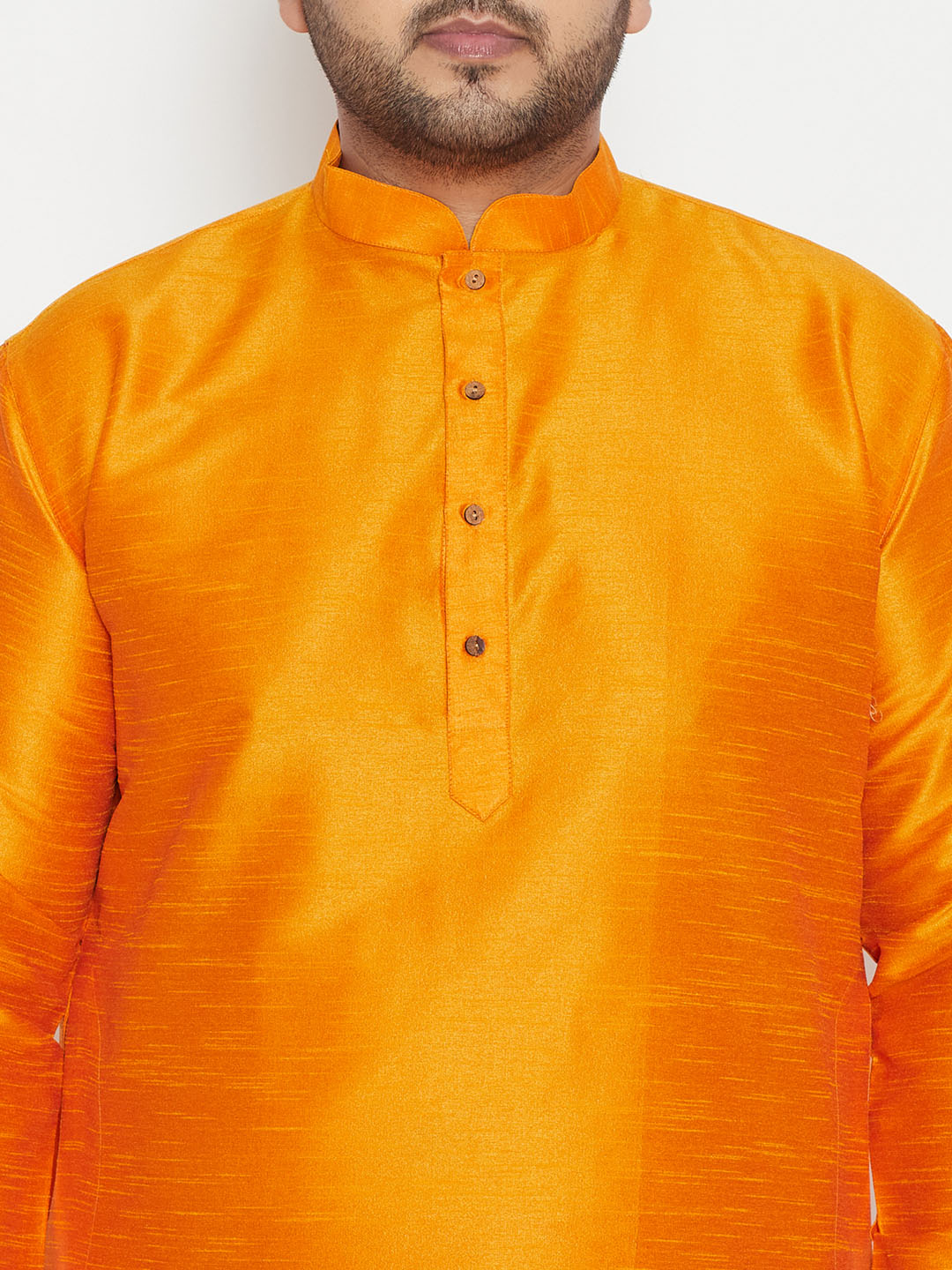 Men's Plus Size Orange Silk Blend Kurta Pyjama Set