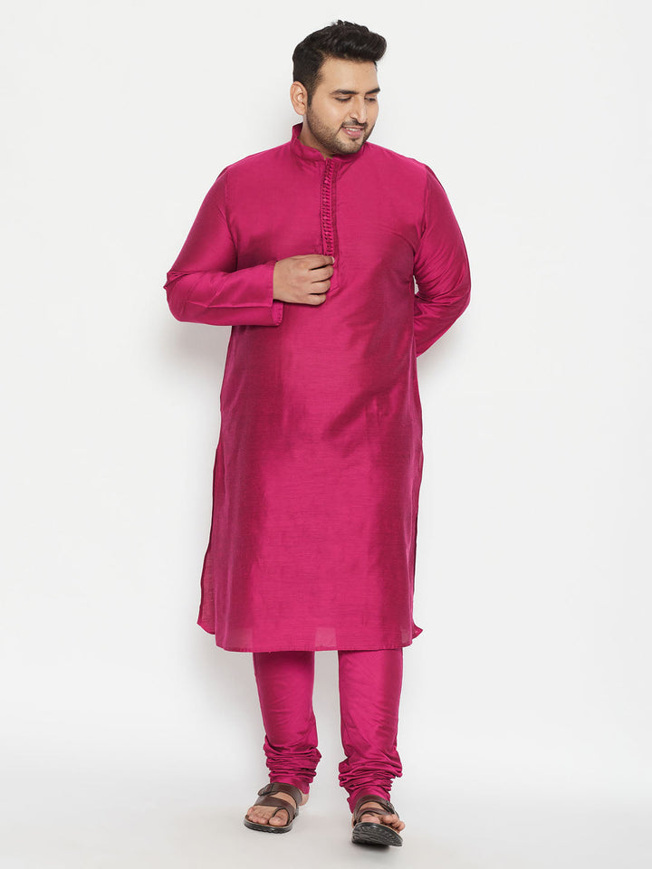 Men's Plus Size Fushia Pink Viscose Blend Kurta