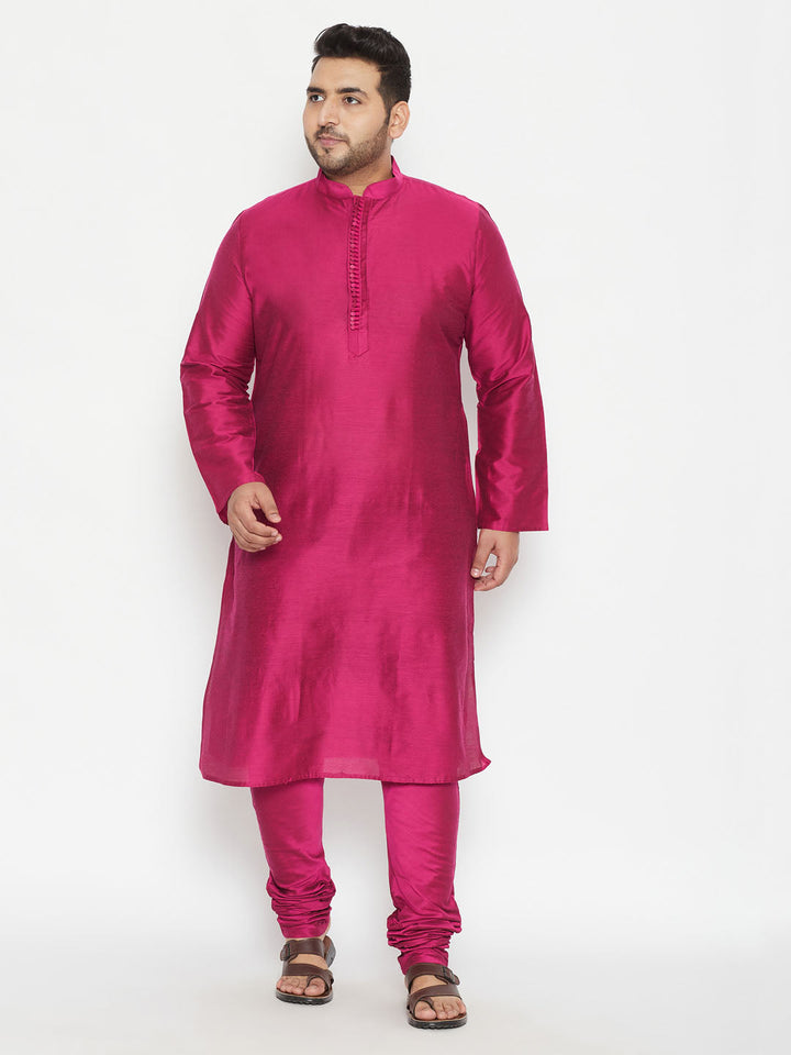 Men's Plus Size Fushia Pink Viscose Blend Kurta Pyjama Set