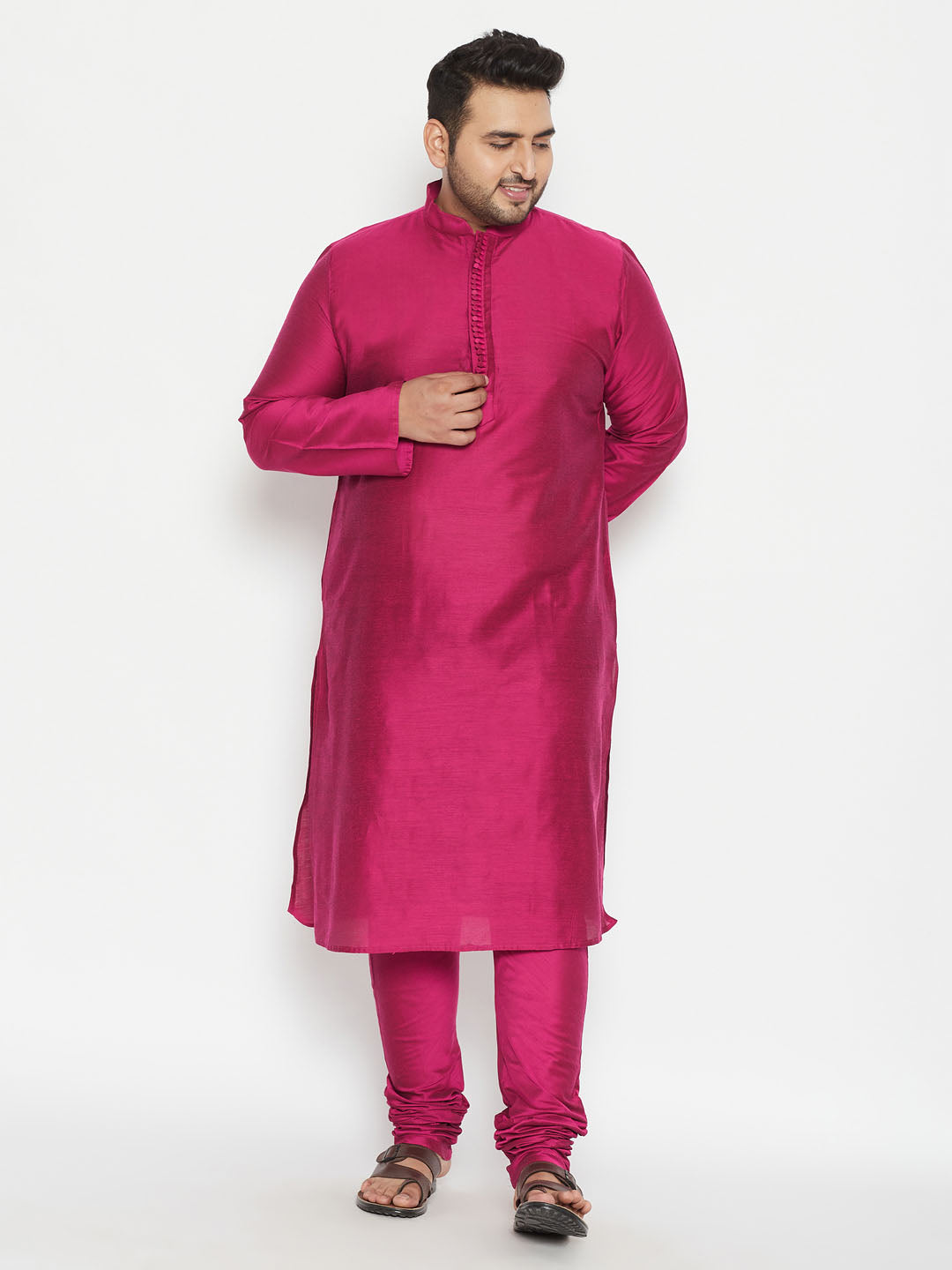 Men's Plus Size Fushia Pink Viscose Blend Kurta Pyjama Set