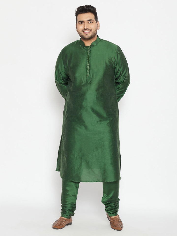 Men's Plus Size Green Viscose Blend Kurta And Pyjama Set