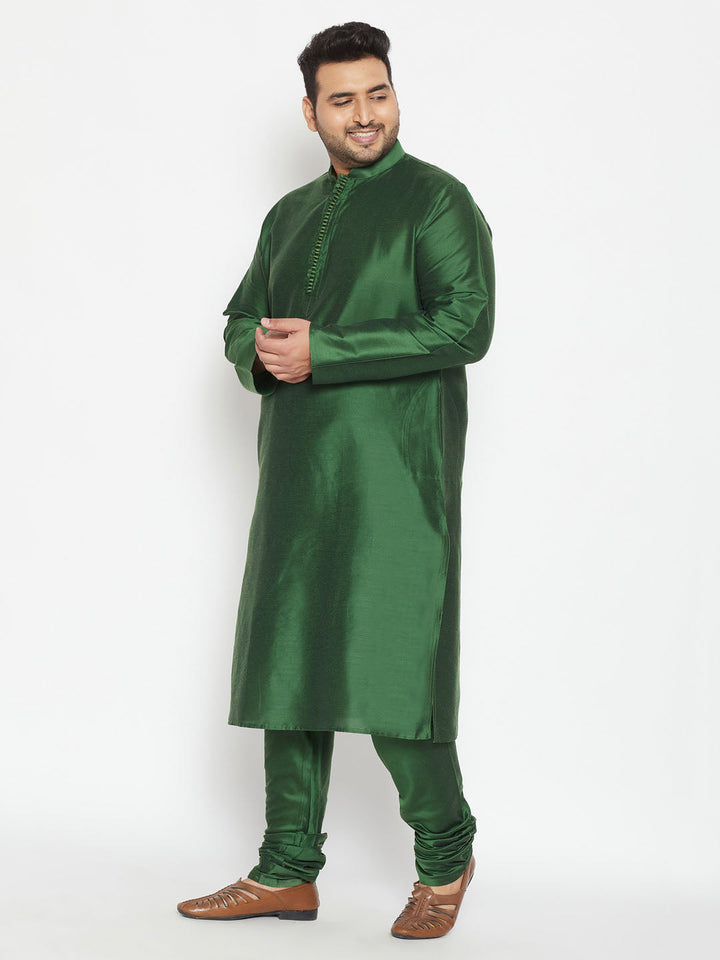 Men's Plus Size Green Viscose Blend Kurta And Pyjama Set