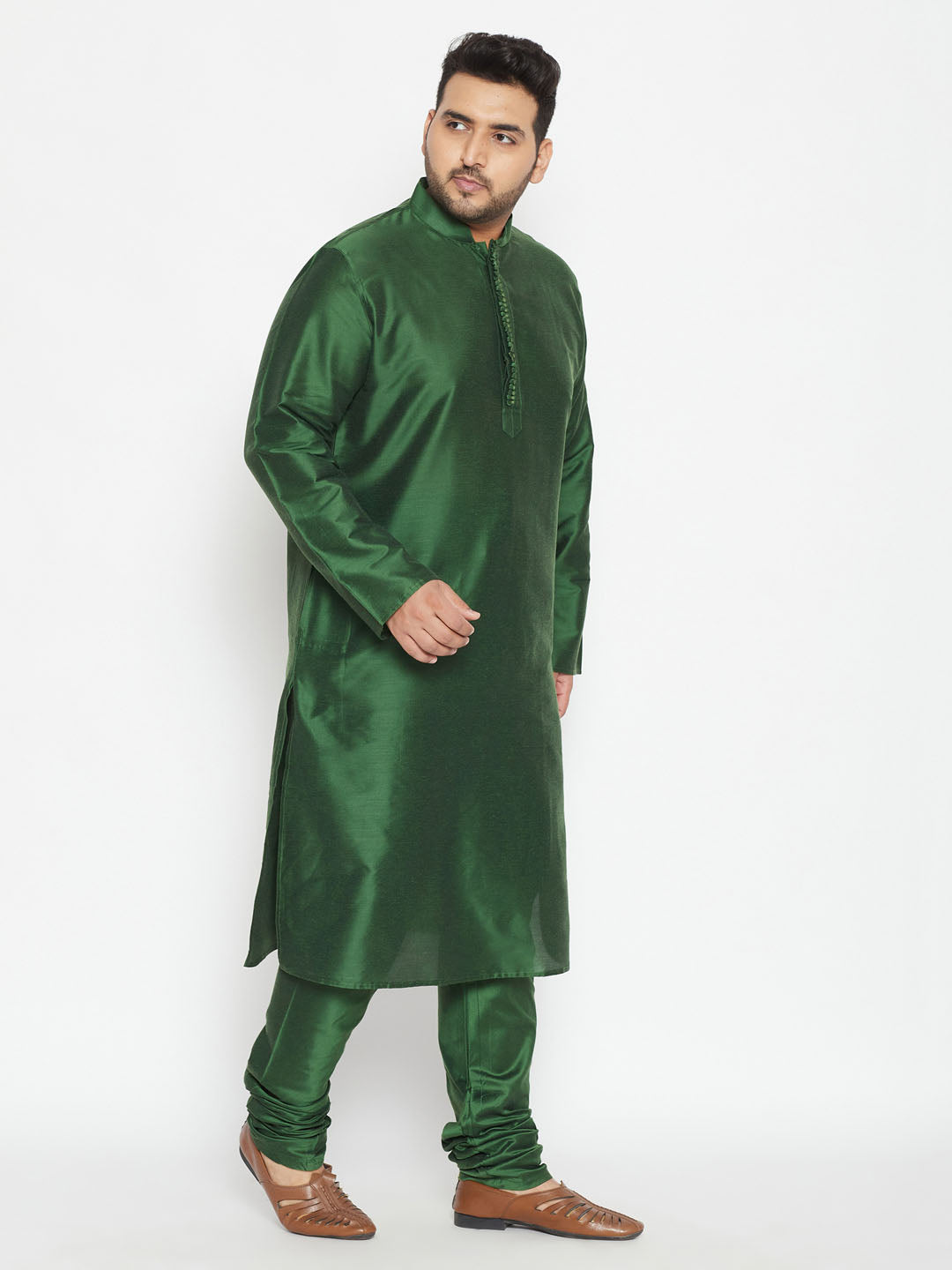 Men's Plus Size Green Viscose Blend Kurta And Pyjama Set