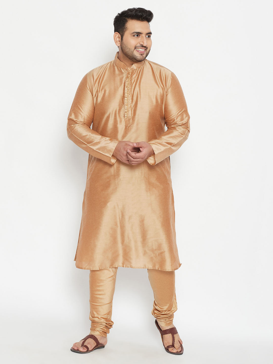 Men's Plus Size Rose Gold Viscose Blend Kurta Pyjama Set